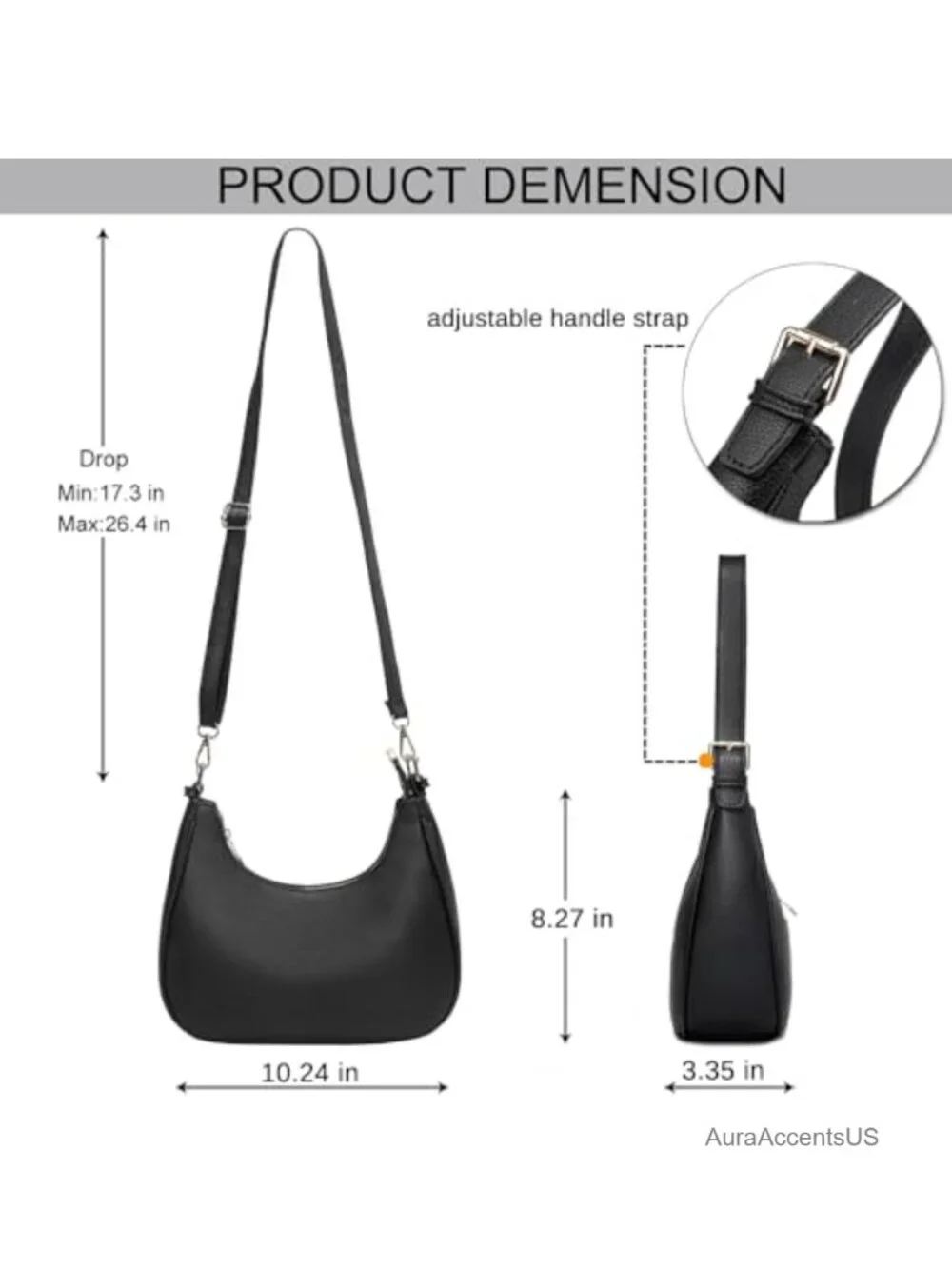 Small Crescent Hobo Shoulder Bag Vegan Leather Crossbody Purse